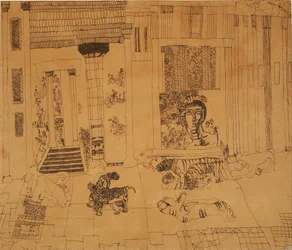 Untitled (Palace with Emperor Statue and Tigers)